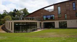 Curved patio doors from swimming pool