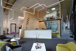 Ceiling rafts in reception area