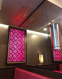 Glass partition at restaurant